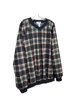 Izod Mens Size XL Jacket Pullover Golf Wind Shirt Pockets Oversized Plaid